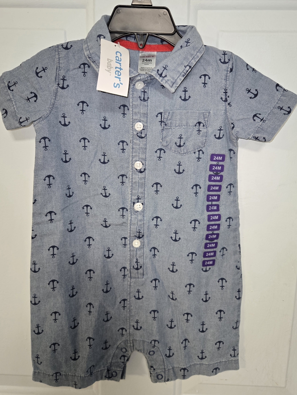 Carter's Light Blue Anchor-Print Button Romper